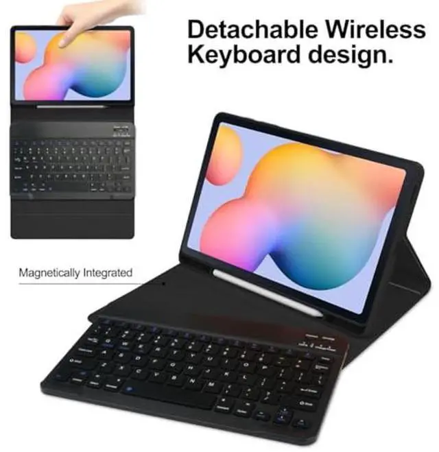 Alt view image 2 of 5 - Disonbeir Backlit Keyboard Case for iPad 6th/5th Generation Air Air2 Pro 9.7 inch Case with Keyboard 7-Color Backlight Magnetic Detachable Keyboard Cute Candy Color Case,Black+Black
