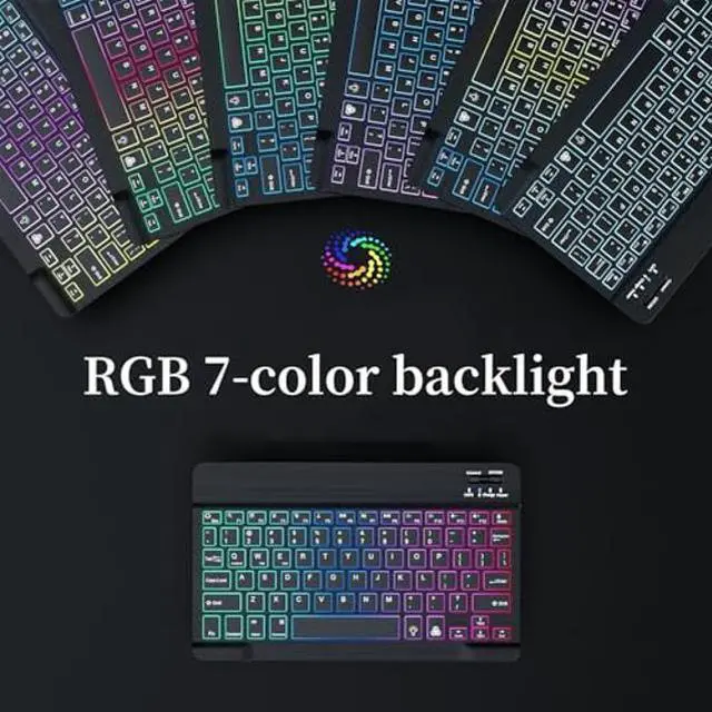 Alt view image 3 of 5 - Disonbeir Backlit Keyboard Case for iPad 6th/5th Generation Air Air2 Pro 9.7 inch Case with Keyboard 7-Color Backlight Magnetic Detachable Keyboard Cute Candy Color Case,Black+Black