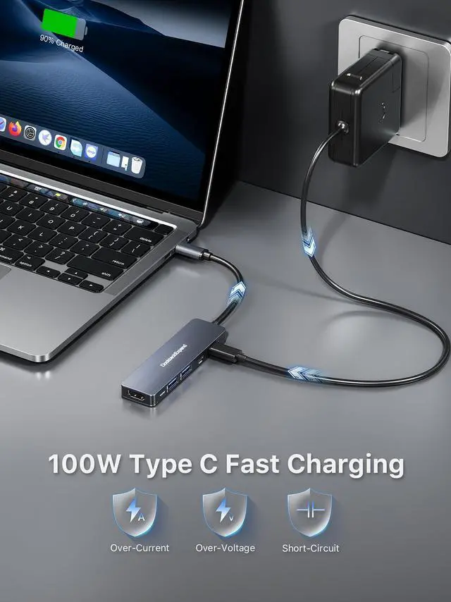 Alt view image 5 of 5 - USB-C HUB, DockteckExpand USB C to USB Adapter (5 in 1) with 4K HDMI, 100W Power Delivery, 5Gbps USB-C Data Port & 2 5Gbps USB-A Data Ports for MacBook Pro/Air, iPad Pro/Air, Dell XPS and More