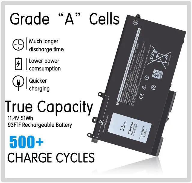 Alt view image 3 of 5 - Laptop 93FTF 51WH Battery for Dell Latitude 5580 5590 5480 5490 5280 5290 5288 5488 5590 5491 5495 5591 E5280 E5480 E5580 Latitude 5580 for Dell Precision 15 E1-472 E1-510P E1-572 4ICR17/65 Bateria