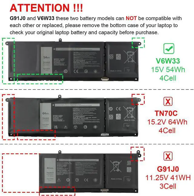 Alt view image 2 of 5 - 54Wh V6W33 Laptop Battery for Dell Inspiron 15 3520 3511 3510 3530 5410 5510 3515 3535 5310 5418 5518 5515 5625 5630 5635 5320 5330 5445 5425 5430 5415 Latitude 3320 3430 3520 Vostro 3510 5625 XDY9K