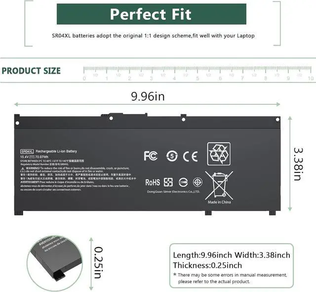 Alt view image 2 of 5 - SR04XL SR03XL Battery for HP Omen 15-CE0XX 15-DC0XX Series 15-CE015DX 15-DC0003LA 15-DC0051NR Pavilion 15-CB0XX 15-CX0XX 15-CB041NR 15-CX0056WM 917724-855 l08855-855 917678-1B1917678-2B1 70.7WH 15.4V