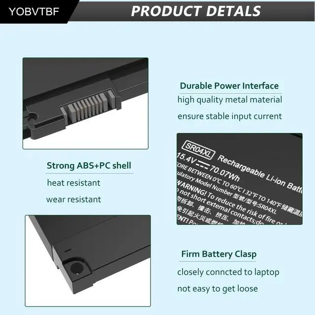 Alt view image 3 of 5 - SR04XL SR03XL Battery for HP Omen 15-CE0XX 15-DC0XX Series 15-CE015DX 15-DC0003LA 15-DC0051NR Pavilion 15-CB0XX 15-CX0XX 15-CB041NR 15-CX0056WM 917724-855 l08855-855 917678-1B1917678-2B1 70.7WH 15.4V