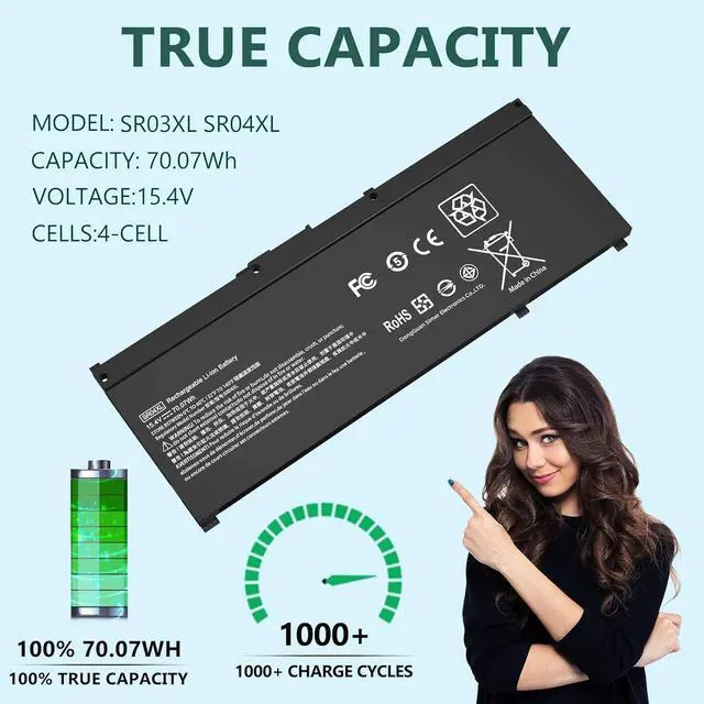 Alt view image 4 of 5 - SR04XL SR03XL Battery for HP Omen 15-CE0XX 15-DC0XX Series 15-CE015DX 15-DC0003LA 15-DC0051NR Pavilion 15-CB0XX 15-CX0XX 15-CB041NR 15-CX0056WM 917724-855 l08855-855 917678-1B1917678-2B1 70.7WH 15.4V