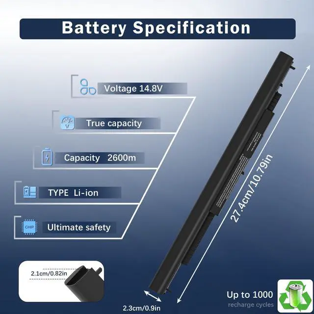 Alt view image 2 of 5 - 807956-001 Laptop Battery for HP Spare 807957-001 HS04 HS03 HSTNN-LB6U 15-AC121DX 15-AC130DS 15-BA079DX 15-BA009DX 15-AY039WM 15-AY041WM 15-AY009DX 15-AY052NR 15-AY013DX TPN-I119 TPN-I120 TPN-I124