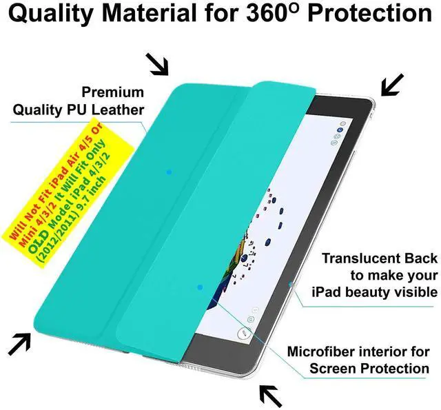 Alt view image 5 of 5 - DuraSafe Cases for iPad 2nd 2011 3rd 4th Gen 2012-9.7 Inch [iPad 4 iPad 3 iPad 2 Old Model ] A1396 A1416 A1458 A1395 A1430 MC705LL/A MD328LL/A MD333LL/A Smart Auto Sleep/Wake PC Cover - Green
