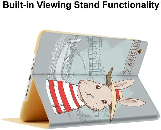 Alt view image 4 of 5 - DuraSafe Cases for iPad 7th 8th 9th Gen 2019/2020 / 2021-10.2 Inch [iPad 9 8 7 ] A2602 A2270 A2197 MW742LL/A MYLC2LL/A MYL92LL/A MK2K3LL/A MK2L3LL/A Printed PU Leather Folio Cover - Bunny Hat