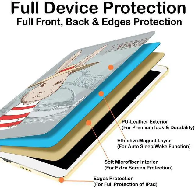 Alt view image 5 of 5 - DuraSafe Cases for iPad 7th 8th 9th Gen 2019/2020 / 2021-10.2 Inch [iPad 9 8 7 ] A2602 A2270 A2197 MW742LL/A MYLC2LL/A MYL92LL/A MK2K3LL/A MK2L3LL/A Printed PU Leather Folio Cover - Bunny Hat