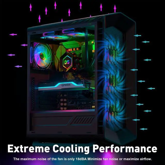 Alt view image 3 of 5 - DS 120MM Computer Cooling Fans for Chassis Case, with Mirror LED Tunnel Light Effect on The Side, RGB Fan with Mini Controller kit for PC Case (5 Pack Fans)