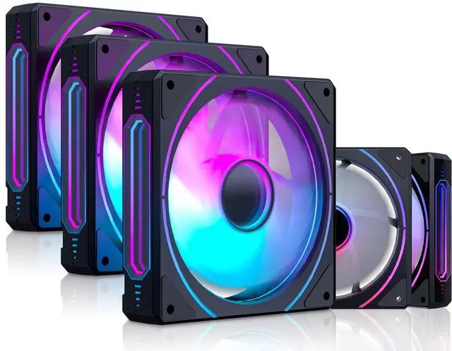 Main image of DS 120MM Computer Cooling Fans for Chassis Case, with Mirror LED Tunnel Light Effect on The Side, RGB Fan with Mini Controller kit for PC Case (5 Pack Fans)