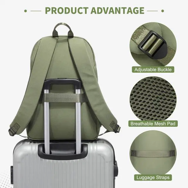 Alt view image 4 of 5 - DTGN Travel Laptop Backpack, Carry On Backpack, TSA-Approved Water-Resistant Rucksack Nylon for Work Men Women Fits 16 Inch Notebook, Green