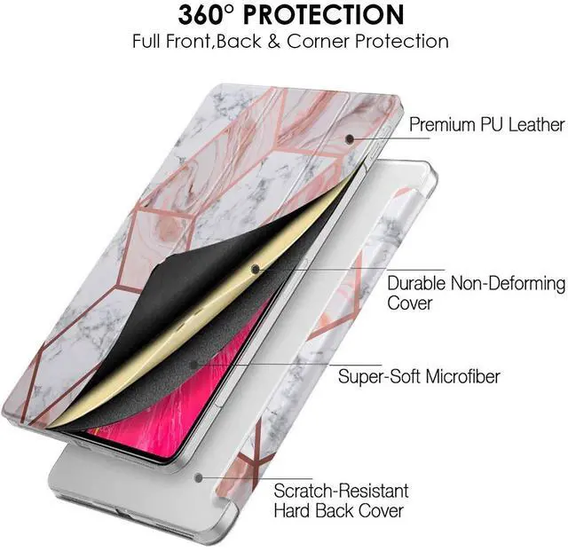 Alt view image 5 of 5 - DuraSafe Cases for iPad Air 4 5 6 11 2020 2022 2024 Gen 10.9/11 Case A2588 A2589 A2591 MM9N3LL/A MM9E3LL/A MM9D3LL/A MME23LL/A MM9C3LL/A MM9F3LL/A A2316 MYFQ2LL/A MYFM2LL/A MYFR2LL/A - Marble Pink