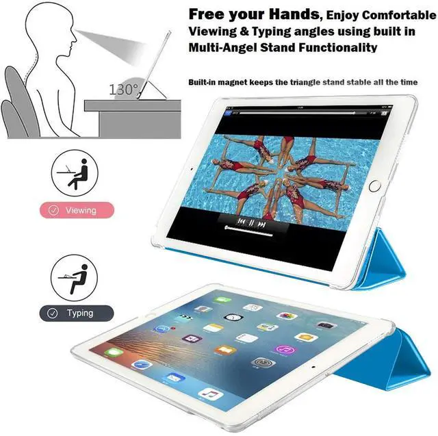 Alt view image 4 of 5 - DuraSafe Cases for iPad 9.7 Inch 5/6 [iPad 5th 6th Gen ] A1893 A1954 A1822 A1823 Trifold Hard Smart PC Translucent Back Cover - Sky