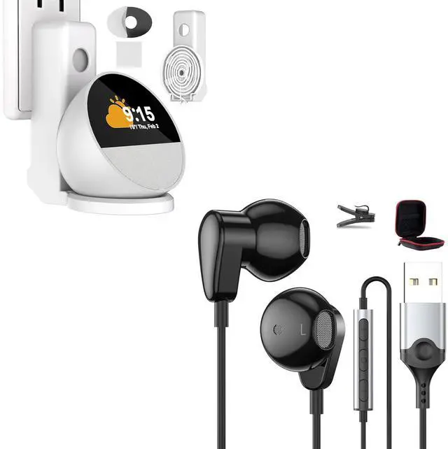 Main image of ELOLOHI USB Headphones with Microphone for PC, 7.5ft Wired Earbuds Noise Canceling Half in-Ear Computer Earphones, Wall Mount Holder for Echo Spot 2024