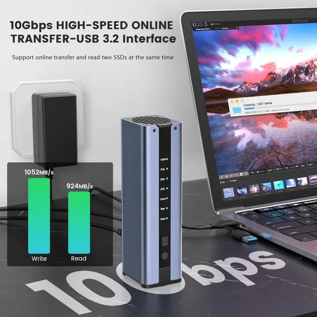 Alt view image 2 of 5 - NVMe M.2 Duplicator with Cooling Fan, 8TB Dual-Bay Offline Clone Enclosure, 10Gbps M.2 SSD M Key Hard Drives Enclosure, for NVMe SSDs PCIe Size 2230/2242/2260/2280