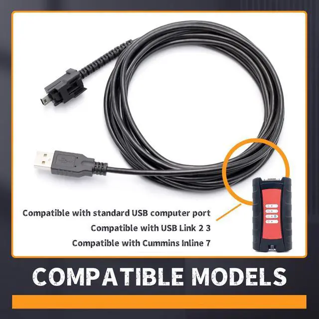 Alt view image 3 of 5 - Erchon 404032 USB Cable Replacement for Nexiq USB Link 2 3 for Cummins Inline 7, Fit for Standard USB Computer Port