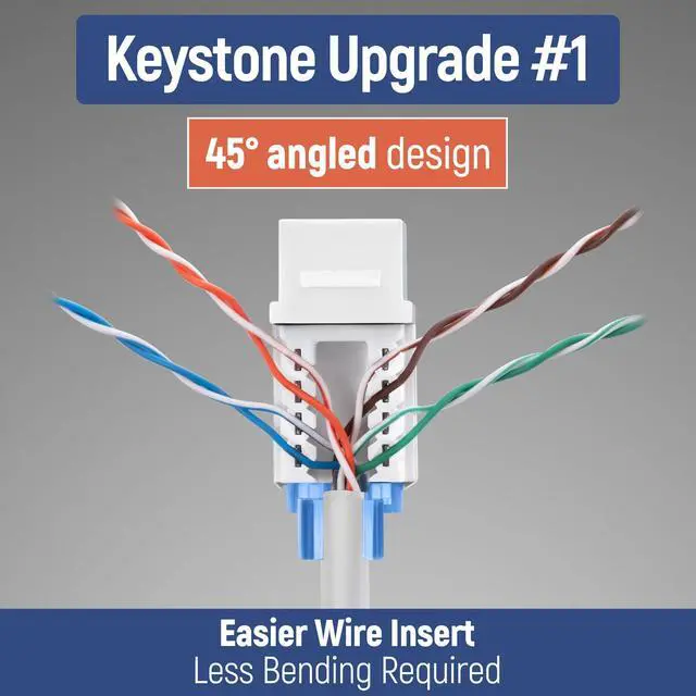 Alt view image 3 of 5 - Everest 45deg Angled RJ45 Cat5e Keystone Jacks 20-Pack in White - Slim Profile Female RJ45 Connectors - Cat 5e Keystone Jack - Compatible with 45deg Angled Speed Termination Tool - 45Term (B0BL3GS7ZY)