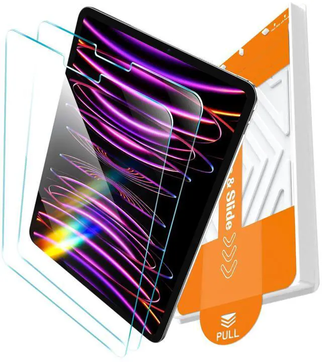 Main image of EZ-GLAZ-2 Pack for iPad Pro 12.9", 6th 5th 4th 3rd Generation (2022/2021/2020/2018) Screen Protector, 9H+ Hardness 12FT Military Grade Shatterproof Long Durable Tempered Glass Film with Flawless Fit B