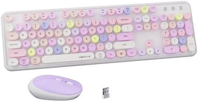 Main image of FCPLU x UBOTIE Colorful Wireless Keyboard and Mouse Combo, Full-Sized Office Keyboard with Typewriter Flexible Keys, 2.4GHz Dropout-Free Connection, Optical Mouse for PC Laptop(White Colorful)