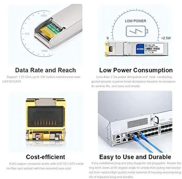 Alt view image 3 of 5 - FLYPROFiber- SFP to RJ45 1000Base-T, 1.25G Copper Module, Ethernet Transceiver for Cisco GLC-T/SFP-GE-T,Meraki, Ubiquiti UF-RJ45-1G, MikroTik, Netgear, Supermicro, Broadcom, D-Link, TP-Link-, 2pack