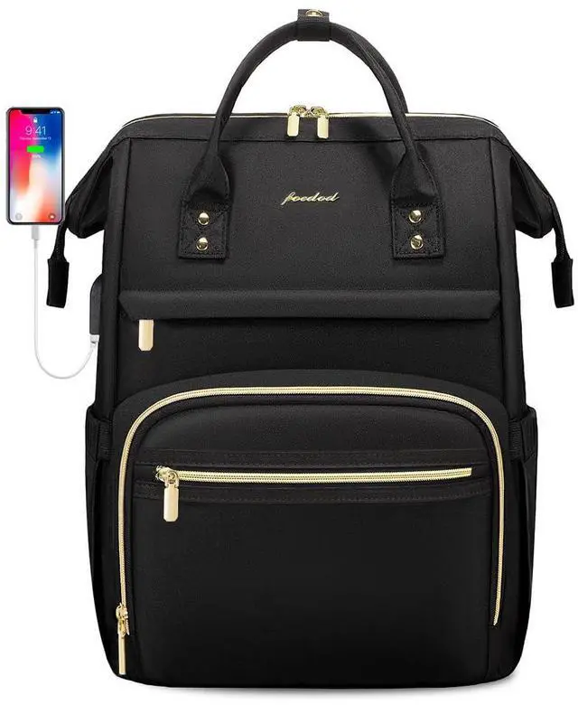 Alt view image 2 of 5 - Focdod Women Laptop Backpack Teacher Bags: 17.3 Inch Nurse Computer Backpack with USB Port Work Bag Stylish Travel Daypack Bookbag Waterproof for Business Woman Gifts BLACK