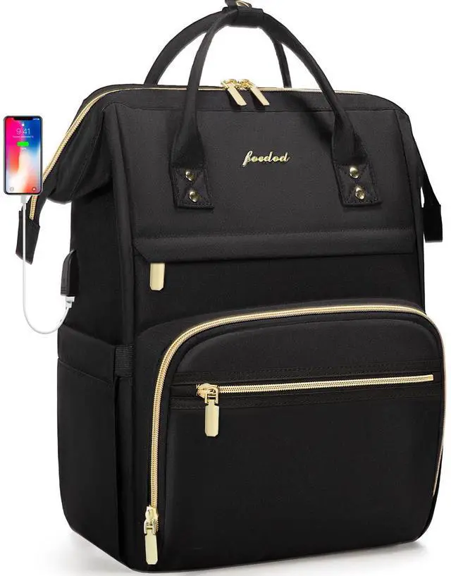Main image of Focdod Women Laptop Backpack Teacher Bags: 17.3 Inch Nurse Computer Backpack with USB Port Work Bag Stylish Travel Daypack Bookbag Waterproof for Business Woman Gifts BLACK
