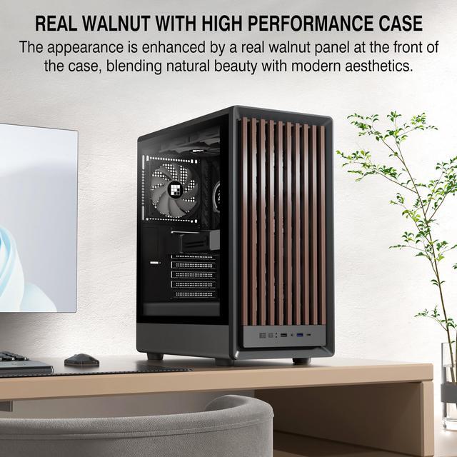 Alt view image 2 of 5 - FOIFKIN M1 PC Case -Walnut Front pane Pre-Installed 4 PWM ARGB Fan, ATX Mid-Tower Gaming PC Case, with Type-C,FOIFKIN (Black, M1)