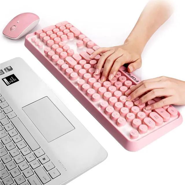 Alt view image 3 of 5 - FOPETT Wireless Keyboard and Mouse Combo, 104 Keys Full-Sized 2.4 GHz Round Keycap Colorful Keyboards, USB Receiver Plug and Play, for Windows, Mac, PC, Laptop, Desktop (Pink)