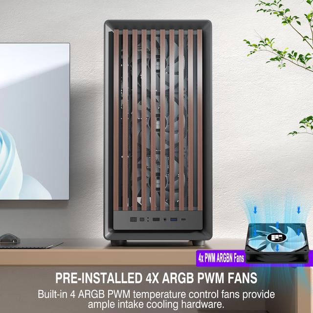 Alt view image 3 of 5 - FOIFKIN M1 PC Case -Walnut Front pane Pre-Installed 4 PWM ARGB Fan, ATX Mid-Tower Gaming PC Case, with Type-C,FOIFKIN (Black, M1)