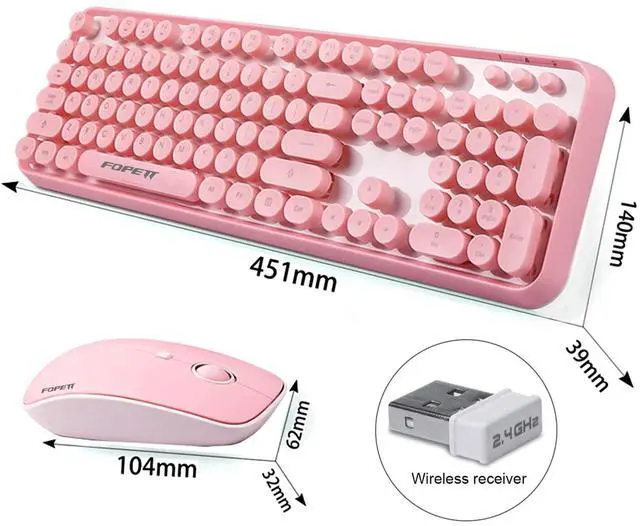 Alt view image 5 of 5 - FOPETT Wireless Keyboard and Mouse Combo, 104 Keys Full-Sized 2.4 GHz Round Keycap Colorful Keyboards, USB Receiver Plug and Play, for Windows, Mac, PC, Laptop, Desktop (Pink)