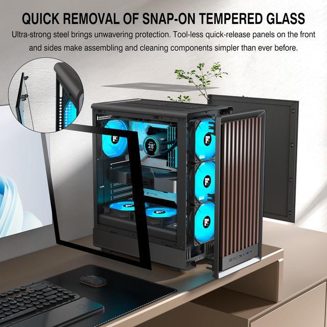 Alt view image 4 of 5 - FOIFKIN M1 PC Case -Walnut Front pane Pre-Installed 4 PWM ARGB Fan, ATX Mid-Tower Gaming PC Case, with Type-C,FOIFKIN (Black, M1)