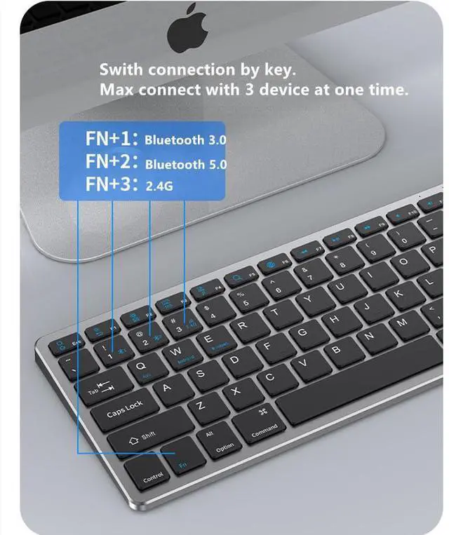 Alt view image 2 of 5 - Portable Wireless Keyboard and Mouse Combo, Bluetooth 3.0/5.0/2.4G, Multi-Device pc,Laptop,Phone,Windows,iOS,Android Compatible, Rechargeable,78KEY (Gray)