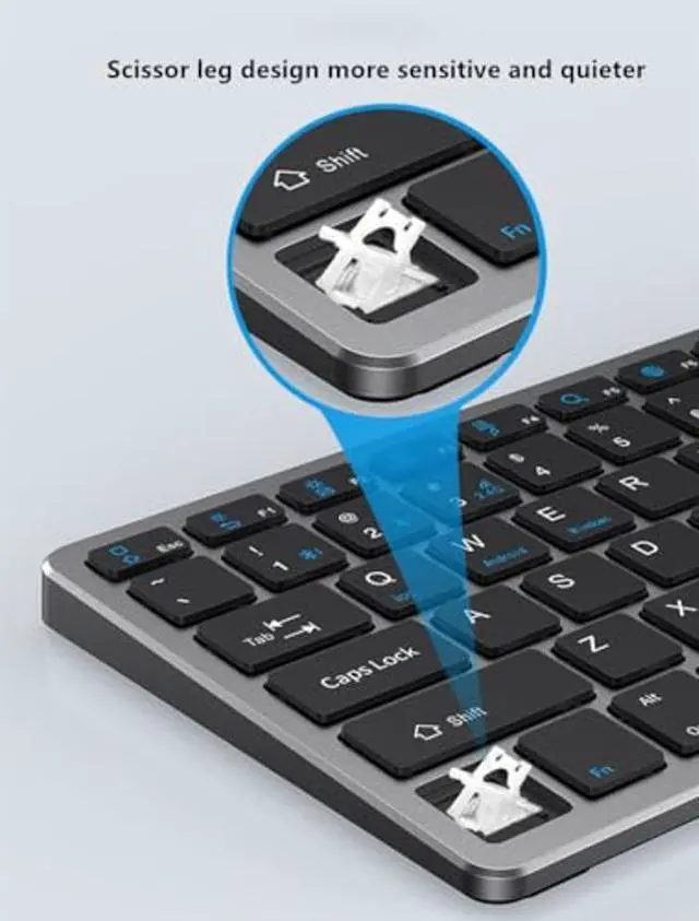 Alt view image 4 of 5 - Portable Wireless Keyboard and Mouse Combo, Bluetooth 3.0/5.0/2.4G, Multi-Device pc,Laptop,Phone,Windows,iOS,Android Compatible, Rechargeable,78KEY (Gray)