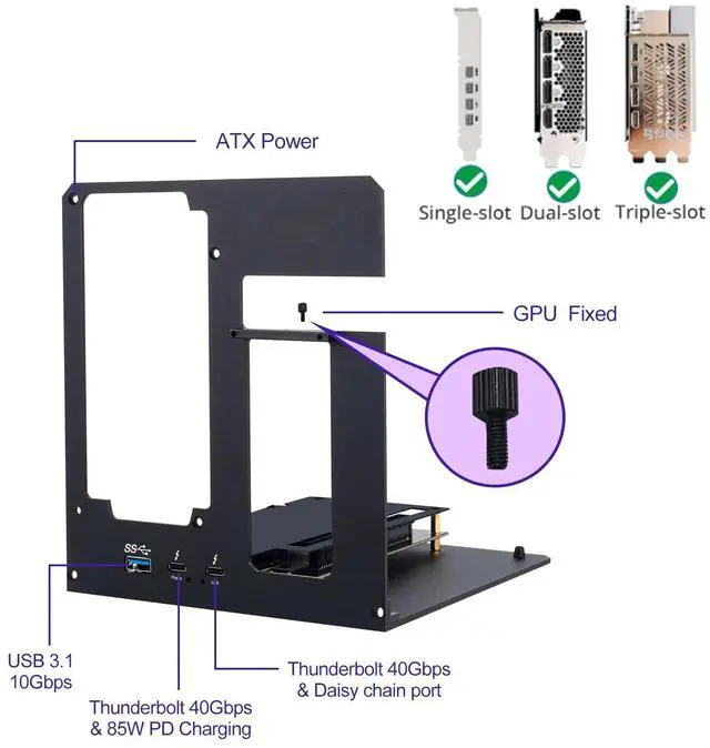 Alt view image 4 of 5 - eGPU Enclosure Dock Compatible with Thunderbolt 3/4,External GPU Dock for Laptops and Gaming Handheld,External Graphics Card Dock Compatible with NVIDIA/AMD PCIe,ATX Power Supply