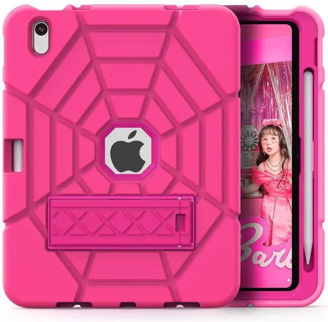 Main image of Grifobes Kids Case for iPad 11-inch (A16) 2025 / iPad 10th Generation 2022 10.9 inch, Heavy Duty Shockproof Rugged 11th / 10 Gen Cover with Pencil Holder & Stand for Girls (HotPink)