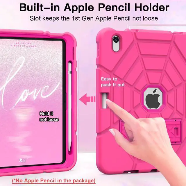 Alt view image 3 of 5 - Grifobes Kids Case for iPad 11-inch (A16) 2025 / iPad 10th Generation 2022 10.9 inch, Heavy Duty Shockproof Rugged 11th / 10 Gen Cover with Pencil Holder & Stand for Girls (HotPink)