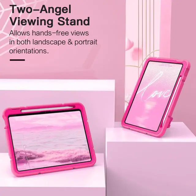 Alt view image 4 of 5 - Grifobes Kids Case for iPad 11-inch (A16) 2025 / iPad 10th Generation 2022 10.9 inch, Heavy Duty Shockproof Rugged 11th / 10 Gen Cover with Pencil Holder & Stand for Girls (HotPink)