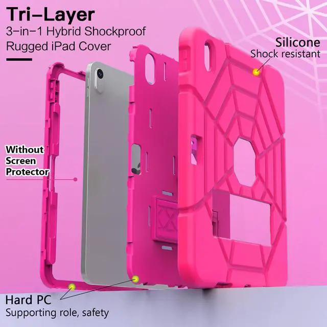 Alt view image 5 of 5 - Grifobes Kids Case for iPad 11-inch (A16) 2025 / iPad 10th Generation 2022 10.9 inch, Heavy Duty Shockproof Rugged 11th / 10 Gen Cover with Pencil Holder & Stand for Girls (HotPink)