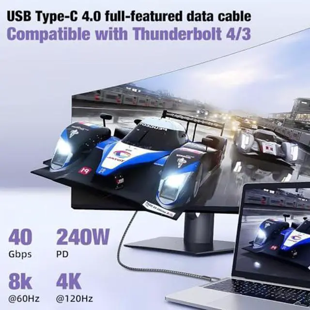 Alt view image 3 of 5 - 40Gbps USB 4 Data Cable 8K Video 4K HD Display @60Hz 240W/120W Charging USB4 Cable/USB C Display Cable Black Compatible with Thunderbolt 4/3 iPhone 16/15 Pro Max MacBook XPS Surface 2-Pack 6.6ft