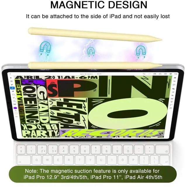 Alt view image 3 of 5 - Pen for iPad 2018-2025, HATOKU 15 Mins Fast Charging Pencil 1st Gen with Tilt & Palm Rejection Compatible with iPad Air 3/4/5/M2/M3, iPad mini 5/6, iPad 6/7/8/9/10/11, iPad Pro 11"/12.9"/M4 (Yellow)