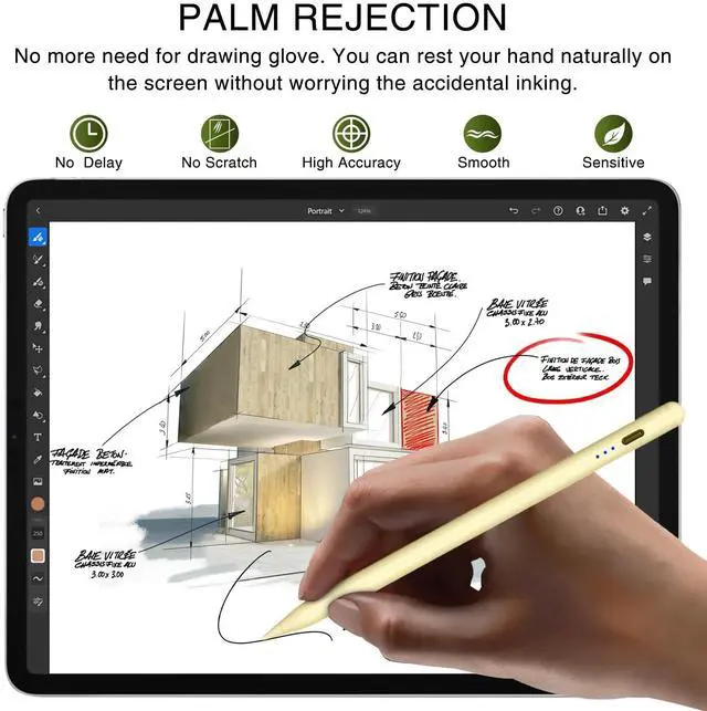 Alt view image 4 of 5 - Pen for iPad 2018-2025, HATOKU 15 Mins Fast Charging Pencil 1st Gen with Tilt & Palm Rejection Compatible with iPad Air 3/4/5/M2/M3, iPad mini 5/6, iPad 6/7/8/9/10/11, iPad Pro 11"/12.9"/M4 (Yellow)