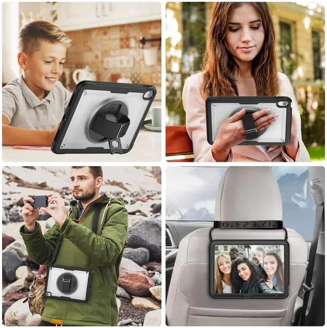 Alt view image 5 of 5 - Herize Case Compatible with iPad 11 inch (A16) 2025/10.9'' (10th Generation) 2022 with Screen Protector Pen Holder | Clear Case with 360 Rotatable Hand Strap Stand Hand Strap