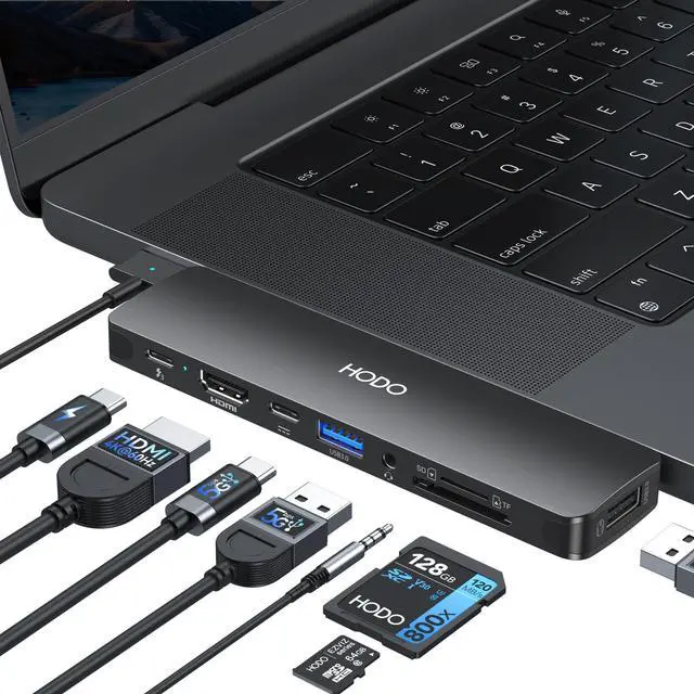 Main image of USB C Adapter HDMI Hub for MacBook Pro Air 2025-2018 M1 M2 M3 M4, Mac USB Adapter 8 in 2, MacBook USB C Hub with HDMI, Thunderbolt 3, 10G USB C USB A Data Ports, SD TF Card Reader, Audio, Black