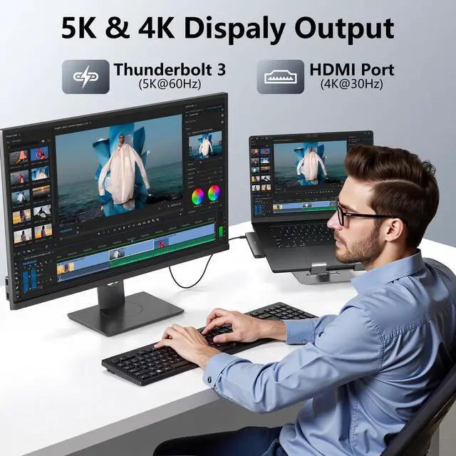 Alt view image 4 of 5 - USB C Adapter HDMI Hub for MacBook Pro Air 2025-2018 M1 M2 M3 M4, Mac USB Adapter 8 in 2, MacBook USB C Hub with HDMI, Thunderbolt 3, 10G USB C USB A Data Ports, SD TF Card Reader, Audio, Black