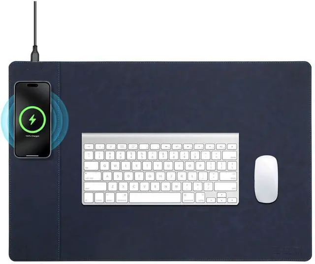 Main image of Magnetic Wireless Charging Desk Mat, 23.4''x15.6'' Large Office Mouse Pad, Microfiber Leather Mouse Mat with Ultra-Smooth Surface, Waterproof Computer Keyboard Desk Mat for Office & Home, Laptop, Blue