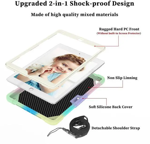 Alt view image 3 of 5 - HOGENL for iPad 9th 8th 7th Generation Case for Kids Girls with Pencil Holder, for iPad 10.2 Case with Butterfly Stand Shoulder Strap Shockproof Full Body Protective Cover for iPad Air 3rd Gen, Green