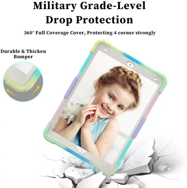 Alt view image 4 of 5 - HOGENL for iPad 9th 8th 7th Generation Case for Kids Girls with Pencil Holder, for iPad 10.2 Case with Butterfly Stand Shoulder Strap Shockproof Full Body Protective Cover for iPad Air 3rd Gen, Green