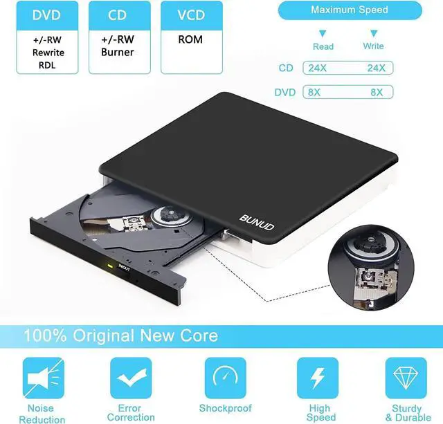 Alt view image 3 of 5 - External DVD Drive, USB C CD Burner Slim Portable CD +/-RW Disk Drive with 2 USB and TF/SD Slots, CD ROM External DVD Player for Laptop Apple Windows 11 Mac MacBook Air Linux OS