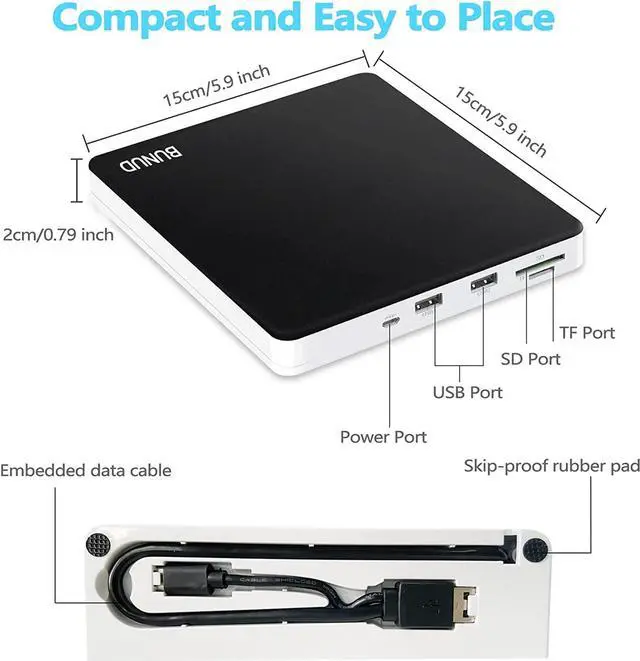Alt view image 5 of 5 - External DVD Drive, USB C CD Burner Slim Portable CD +/-RW Disk Drive with 2 USB and TF/SD Slots, CD ROM External DVD Player for Laptop Apple Windows 11 Mac MacBook Air Linux OS