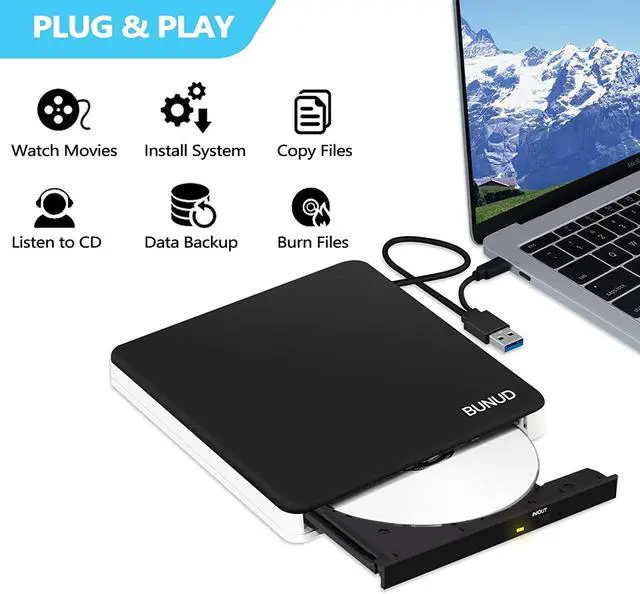 Alt view image 4 of 5 - External DVD Drive, USB C CD Burner Slim Portable CD +/-RW Disk Drive with 2 USB and TF/SD Slots, CD ROM External DVD Player for Laptop Apple Windows 11 Mac MacBook Air Linux OS